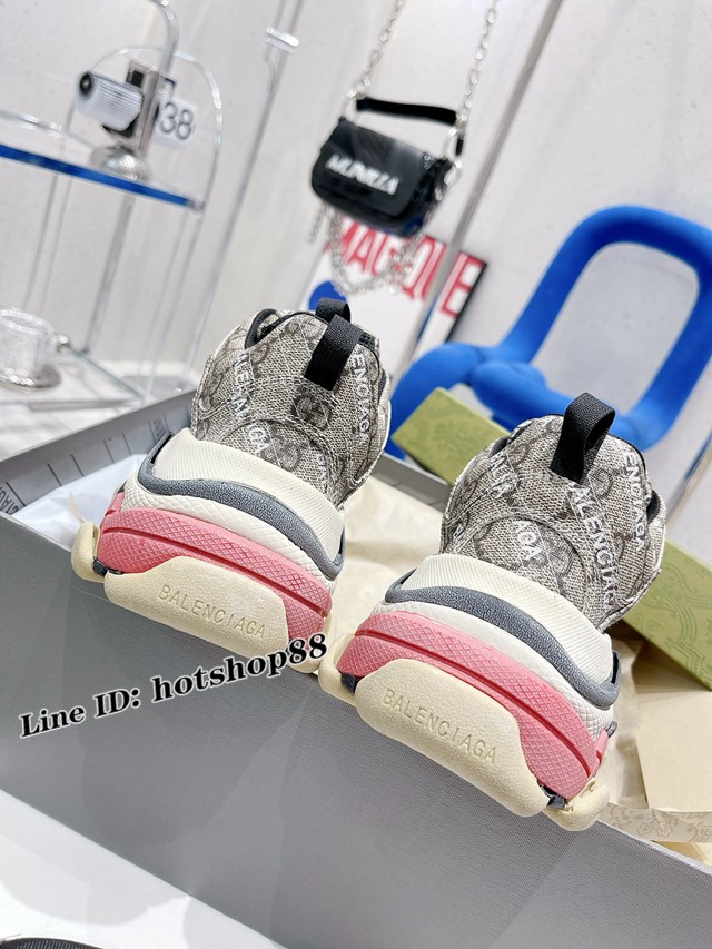 gucci情侶款運動鞋 古馳x巴黎世家聯名款 2021新款Triple S厚底運動鞋老爹鞋 dx1385